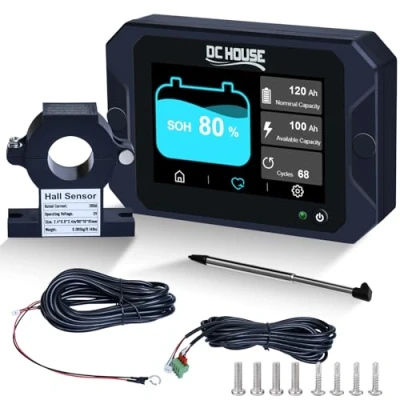 Abbildung von DCHOUSE Batterie Monitor mit berührbarem Display,Hall Sensor,300A, 090V(12V/24V/36V/48V/72V), Batterietester für Li Ion/LiFePO4/AGM/Gel Batterien, Wohnmobile, Solaranlagen