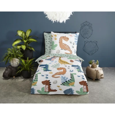 Abbildung von good morning Kinderbettwäsche &quot;Dino&quot;, (2 tlg.), in Renforce Qualität, 100% Baumwolle, Bett und Kopfkissenbezug mit Reißverschluss, Winter Sommerbettwäsche, Kinder Jugendbettwäsche