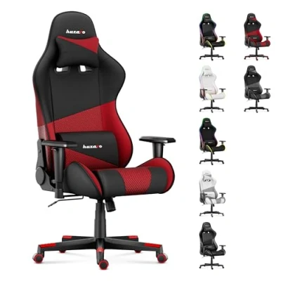 Abbildung von Huzaro Force 6.2 Red Mesh Gaming Stuhl Bürostuhl Schreibtischstuhl Gamer Sessel Stoff bis 130 kg belastbar Höhenverstellbar Kopfstütze Lendenstütze Ergonomischer Rot