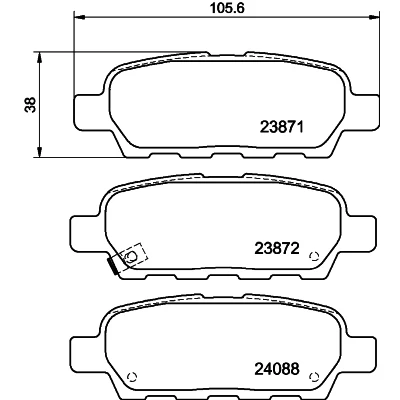 Abbildung von HELLA 8DB 355 010 241 Bremsbelagsatz mit akustischer Verschleißwarnung Zubehör NISSAN: Qashqai / Qashqai+2 I, X Trail, Juke, INFINITI: FX SUV