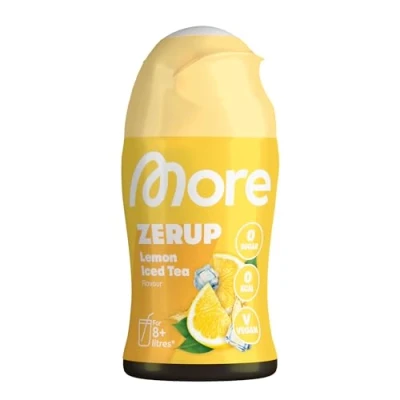 Abbildung von MORE Zerup, Lemon Iced Tea, 65 ml, für bis zu 8 l Fertiggetränk, zuckerfreier Sirup mit echten Fruchtextrakten, vegan, zero Kalorien made in Germany