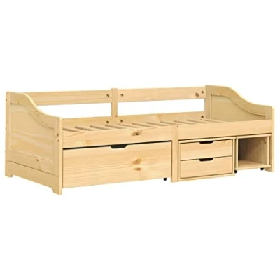 Abbildung von vidaXL Tagesbett, Gästebett mit 3 Schubladen, Sofabett Holzbett Latten Design, Bettgestell Schlafsofa für Schlafzimmer Wohnzimmer, 90x200cm Massivholz Kiefer