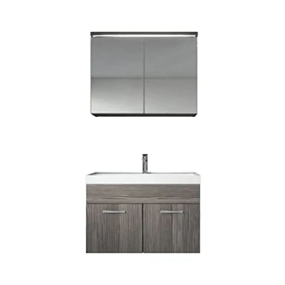 Abbildung von Badezimmer Badmöbel Set Paso 02 80cm Waschbecken Grau Eiche Unterschrank Schrank Spiegelschrank