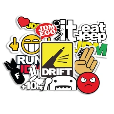 Abbildung von Finest Folia JDM Aufkleber Set für Auto Motorrad Helm Japan Stickerbomb japanische OEM Sticker Tuning Autoaufkleber Folie selbstklebend wetterfest R207 (Stickerbogen 2, Ohne Hologramm Effekt)