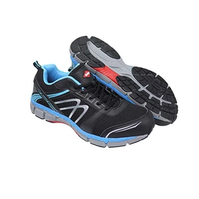Abbildung von Lee Cooper Arbeitskleidung für Herren, leicht, Sportschuhe, Sicherheitsschuhe, Stahlkappe, Anti Penetration, Verbundmaterial, Zwischensohle, S1P/SRA, Schwarz/Blau, Größe 44