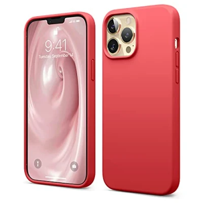 Abbildung von elago Liquid Silicone Case Kompatibel mit iPhone 13 Pro Max Hülle (6,7&quot;), Hochwertiges Silikon, Rundumschutz Handyhülle : 3 Layer Struktur Schutzhülle, Kratzfestes Weiches Mikrofaserfutter (Rot)