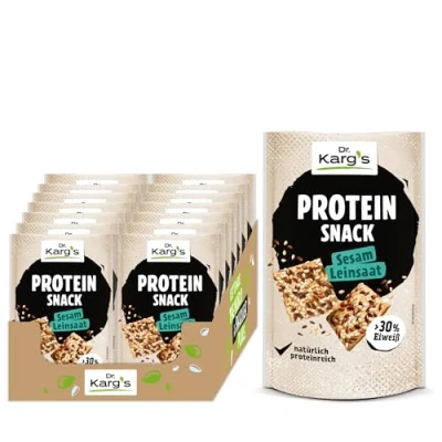 Abbildung von Dr. Karg’s Protein Snack Sesam Leinsaat knusprig, vegan, proteinreich, mit mehr als 30% Eiweiß &amp; weniger Kohlenhydraten sowie extra vielen Saaten, Proteinquelle, ohne Zusatzstoffe, 14x85g