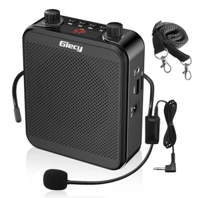 Abbildung von Giecy Tragbarer Sprachverstärker mit Mikrofon, Kopfhörer, 30 W, wiederaufladbarer Akku, 2800 mAh, leistungsstarkes Soundsystem für Lehrer, Führer, Trainer, Präsentatoren