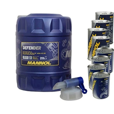 Abbildung von 20L Motoröl MANNOL Defender 10W 40 4x Leak Stop ADDITIV+Motor Doctor