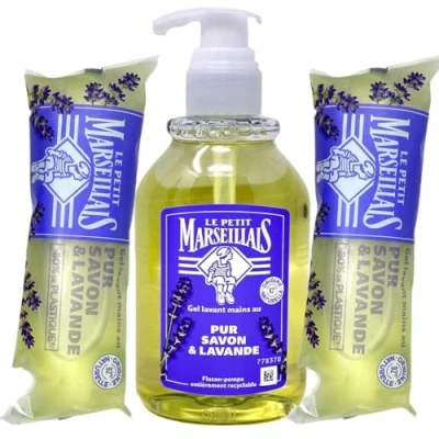 Abbildung von Le Petit Marseillais Flüssigseife pur Savon Lavendelöl 300 ml + 2 x 250 Nachfüllpacks je 250ml Lavendel aus Frankreich