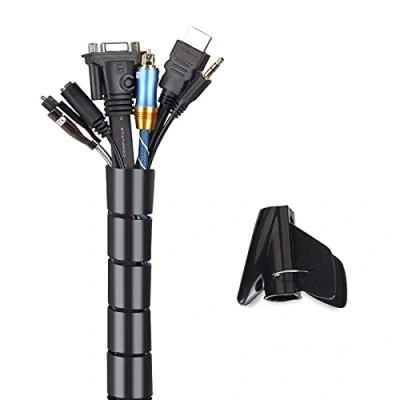 Abbildung von MOSOTECH 2m Kabelschlauch Schwarz, Flexible Kabelkanal Cord Organizer Kabelhülle Schutz System, Universal Kabelmanagement fürTV, Computer, ∅28mm