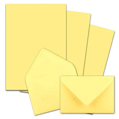 Abbildung von 25x Briefpapier Sets DIN A5 mit C6 Briefumschlägen Zitronengelb Nassklebung (Gelb) mattes Schreibpapier Kuverts FarbenFroh by GUSTAV NEUSER