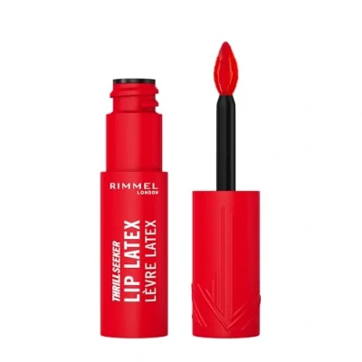 Abbildung von Rimmel Thrill Seeker Lip Latex, 350 Spicy, Ultra Smooth Finish, Hält den ganzen Tag, Transferfest, Angereichert mit Aloe Vera, Hyaluronsäure und Vitamin E, Diamant ähnlicher Formapplikator, vegan