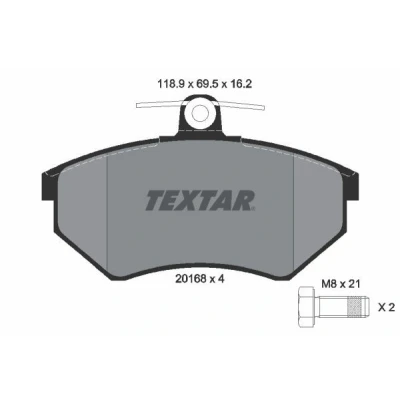 Abbildung von TEXTAR 2016801 Bremsbelagsatz nicht für Verschleißwarnanzeiger vorbereitet mit Bremssattelschrauben VOLKSWAGEN: Passat B3/B4 Variant, GOLF 3 Variant