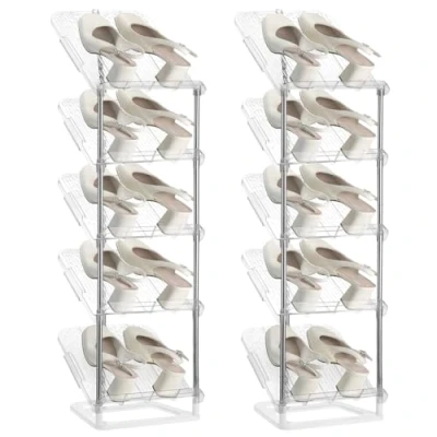 Abbildung von QWORK® 2 Stück Schuhregal Schmal, 5 Ebenen Schuhregal, Schräg Schuhablage, Schuhorganizer, Platzsparendes