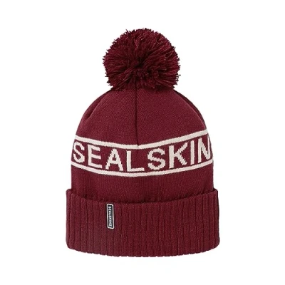 Abbildung von SEALSKINZ Heacham Strickmütze mit Bommel, wasserdicht, für kaltes Wetter, rot