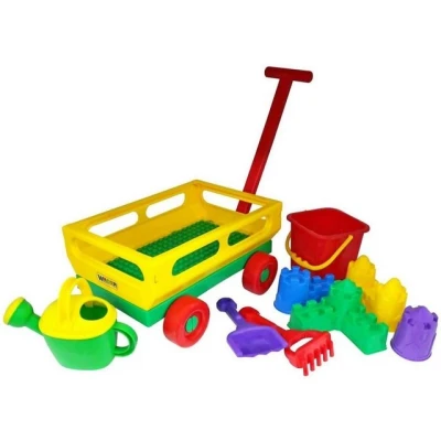 Abbildung von WADER QUALITY TOYS Sandform Set Handwagen Bollerwagen Eimergarnitur Burg Schaufel, (Set)