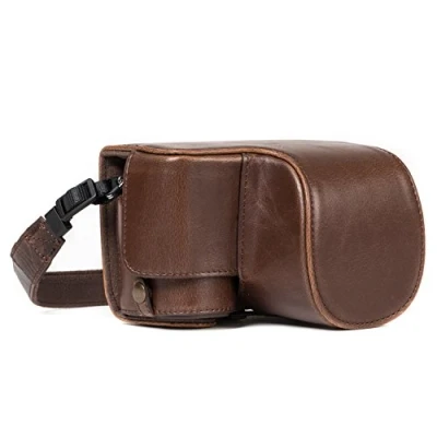 Abbildung von MegaGear Sony Alpha A6500 (16 50 mm) Ever Ready Leder Kamera Case mit Trageriemen und Batteriezugang Dunkelbraun MG1231