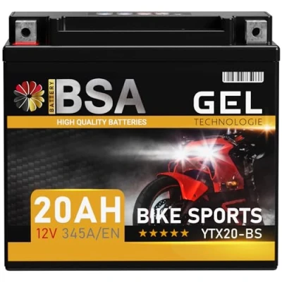 Abbildung von BSA YTX20 BS GEL Motorradbatterie 12V 20Ah 345A/EN Batterie doppelte Lebensdauer entspricht 51822 CTX20 GTX20 vorgeladen auslaufsicher wartungsfrei
