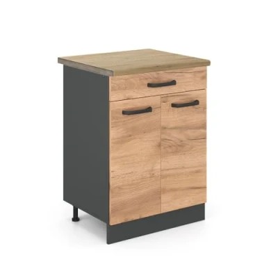Abbildung von Vicco Küchenunterschrank R Line, Goldkraft Eiche/Anthrazit, 60 cm, AP Eiche