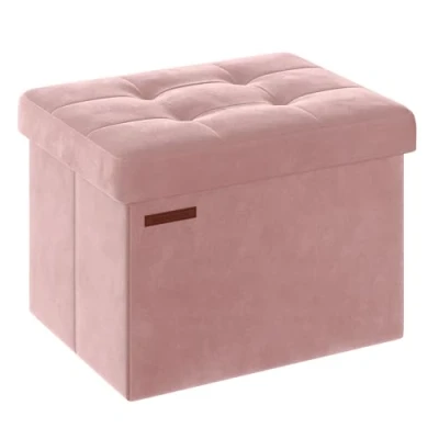 Abbildung von SONGMICS Sitzhocker mit Stauraum, kleine klappbare Sitzbank, 31 x 41 cm Fußbank, Aufbewahrungsbox, bis 130 kg belastbar, für Wohnzimmer Schlafzimmer Schlafsaal, pastellrosa LSF200R01