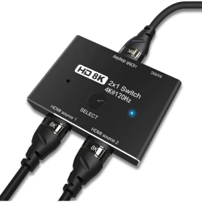 Abbildung von CABLEDECONN HDMI 2.1 Switch Ultra HD 8K High Speed 48Gbps Directional Umschalter Nur 2in 1out 8K@60Hz 4K@120Hz Splitter Converter Kompatibel mit Xbox PS5 Projektoren Monitore