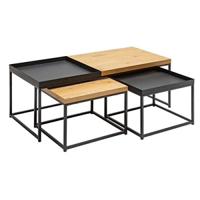 Abbildung von riess ambiente Couchtisch LOFT 120cm natur /schwarz (Set, 3 St), Wohnzimmer · Metall abnehmbares Tablett eckig Industrial