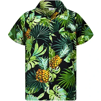 Abbildung von King Kameha Funky Hawaii Hemd, Herren, Kurzarm, Pineapple Leaves, Schwarz, L