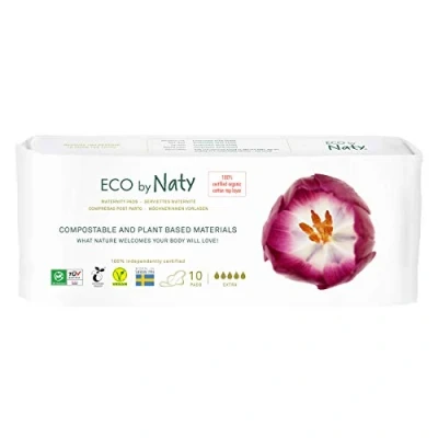 Abbildung von Eco by Naty Umstandsbinden Schwangerschafts und Wochenbetteinlagen für die Pflege Erholung der Mutter, Saugfähige Pads Auslaufschutz (10 Stück)