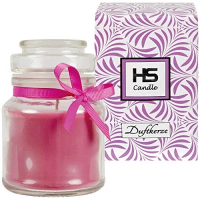 Abbildung von HS Candle Duftkerze Lavendel im Glas, Kerze 10cm x Ø7cm in Geschenkbox, 120gr. Wachs Brenndauer ca. 30 Stunden, Duft BonBon Glas mit Deckel