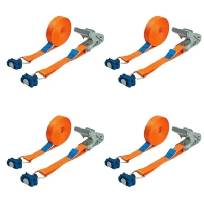 Abbildung von LOADCARE 4er Set 4m Zweiteiliger Ratschenzurrgurt Spanngurt mit Ratsche für Airlineschiene Zurrschiene 500daN (orange)