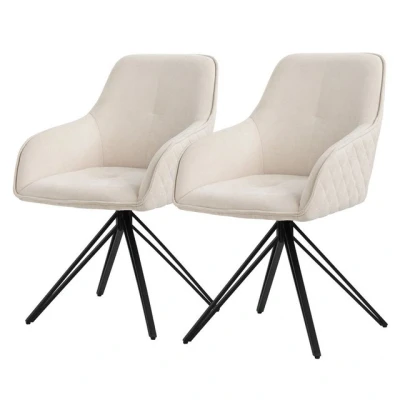 Abbildung von ML Design Esszimmerstühle drehbar 2er Set, Textil Webstoff, Creme, Wohnzimmerstuhl mit Armlehne/Rückenlehne, 360 Drehstuhl, Polsterstuhl Metallbeine, Ergonomische Sessel, Küchenstuhl Loungesessel