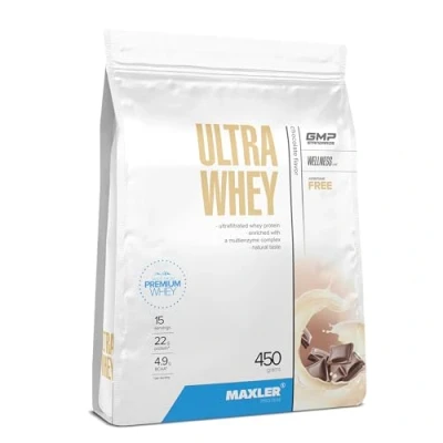 Abbildung von Maxler Ultra Whey Protein 23 g pro Portion Reines Pulver Molkenprotein Konzentrat, Isolat, Hydrolysat Mit BCAA Schokolade 450g