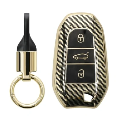 Abbildung von kwmobile Autoschlüssel Hülle kompatibel mit Peugeot Citroen 3 Tasten Smartkey (nur Keyless Go) Schlüsselhülle Key Ring Anhänger Cover Gold Schwarz