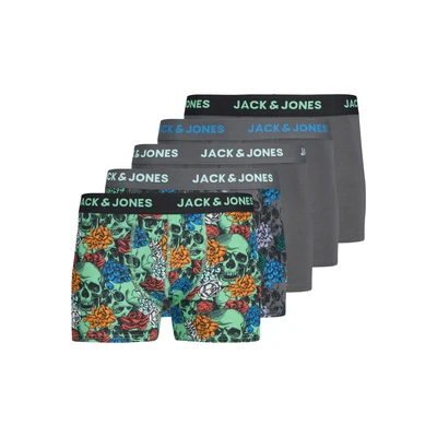 Abbildung von Jack &amp; Jones Jacmason Skull Trunks 5 PACK Panties, Herren, Größe: Large, Asphalt/pack black