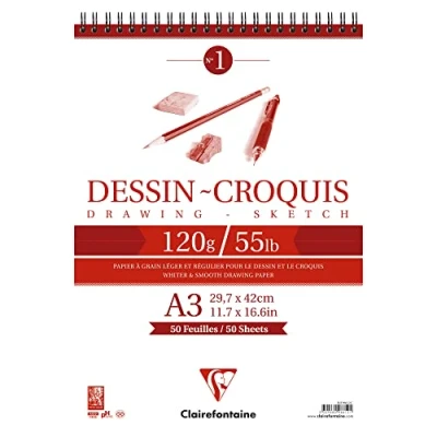 Abbildung von Clairefontaine 96612C Zeichenblock Croquis (Doppelspiralbindung, praktisch für Skizzen, DIN A3, 29,7x42cm, 50 Blatt, 125 g) weiß