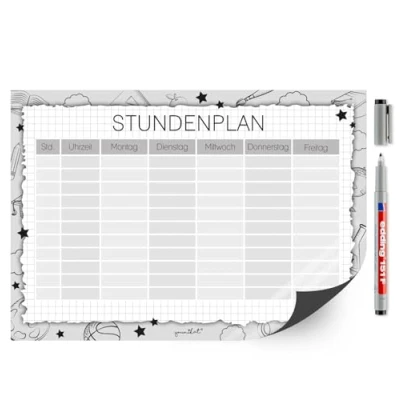 Abbildung von younikat Stundenplan magnetisch im schwarz/weiß Design I DIN A4 zum Schulanfang abwischbar wiederbeschreibbar Geschenk Einschulung dv1452