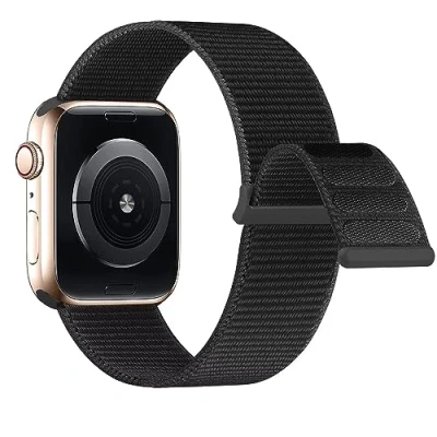 Abbildung von Lobnhot kompatibel mit Apple Watch Armband 44mm 42mm 45mm 46mm, Nylon Sport für iWatch Series 10 9 8 7 SE 6 5 4 3 2 1, Schwarz