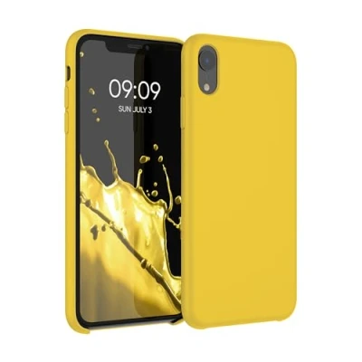Abbildung von kwmobile Hülle kompatibel mit Apple iPhone XR Silikon Handy Case Handyhülle weiche Oberfläche kabelloses Laden Strahlend Gelb