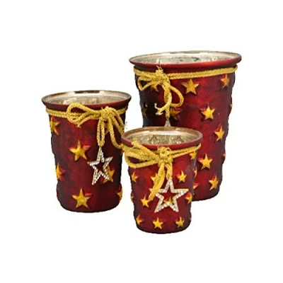 Abbildung von Exner Kerzenhalter Windlicht Teelichthalter Stern rot/Gold Glas Weihnachten Advent (mittel)