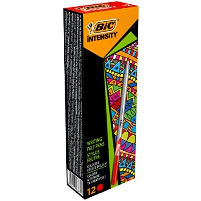 Abbildung von BIC Intensity Fineliner, Filzstifte Set mit 12 Stiften in Rot, mittlerer Spitze, Ideal für das Büro, Home Office oder die Schule