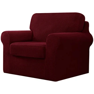 Abbildung von CHUN YI Sofabezug Stretch Sofa Überwürfe mit separaten Kissen und Rückenbezügen Elastisch Sitzkissenbezug Sofahusse Couchbezug Wohnzimmer Dekor(Weinrot,1 Sitzer)