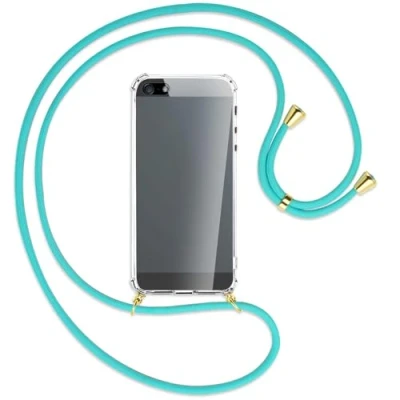 Abbildung von mtb more energy Handykette kompatibel mit Apple iPhone 5, 5S, SE 2016 (4.0&#039;&#039;) türkis/Gold Smartphone Hülle zum Umhängen Anti Shock Full TPU Case