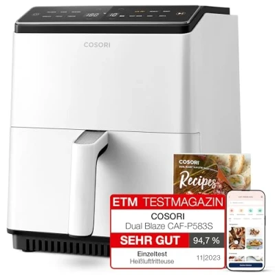 Abbildung von COSORI Heißluftfritteuse XXL, Dual Blaze, 6,4 L(1.8kg) Wifi verbunden, Airfryer mit 12 Multifunktionen, 90+ Online Rezept &amp; Rezeptbuch, Full Touch Screen, 1700W, Milchweiß, Weiß