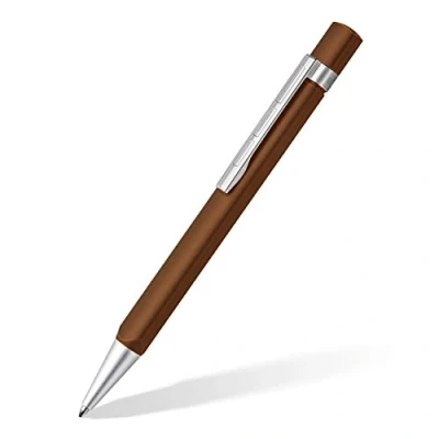 Abbildung von STAEDTLER TRX 440TRX7B 9ST Kugelschreiber (ergonomische Dreikantform, matte, samtweiche Aluminium Oberfläche, Metallclip, Standard Großraummine, Strichstärke: B, Schreibfarbe: schwarz) braun