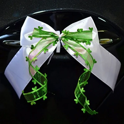 Abbildung von Miya@ 10 hochwertige Handgemacht Weiss Antenneschleifen mit Herzschleifen aus Satin, Auto Schleifen, Hochzeit Deko, Autoschmuck (grüne)