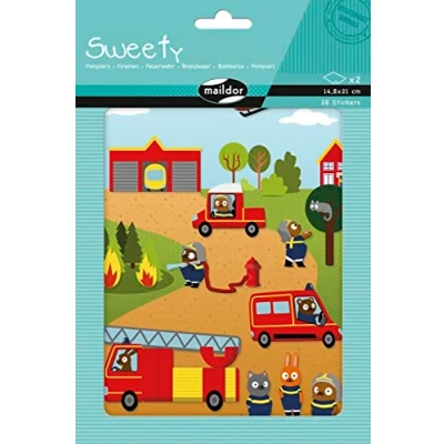 Abbildung von Maildor AE226C Packung mit 2 Bogen Sweety Stickers, 14,8x21cm, ideal für DIY Projekte, 1 Pack, Feuerwehr