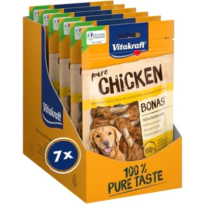 Abbildung von Vitakraft Pure Chicken Bonas, Hundeleckerli, Hühnchenhanteln, Hunde Trainingsleckerli, ohne Zusatz von Zucker (7x 80g)