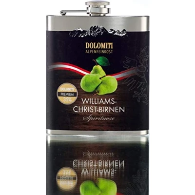 Abbildung von DOLOMITI Williams Christ Birne Schnaps Flachmann │ Premium Spirituose 35% vol. Ideal auch als Geschenk 0.2 Liter