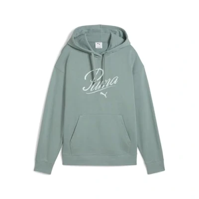 Abbildung von Puma ESS SCRIPT Comfort Hoodie Damen Mit Print Green Moon Größe: XS